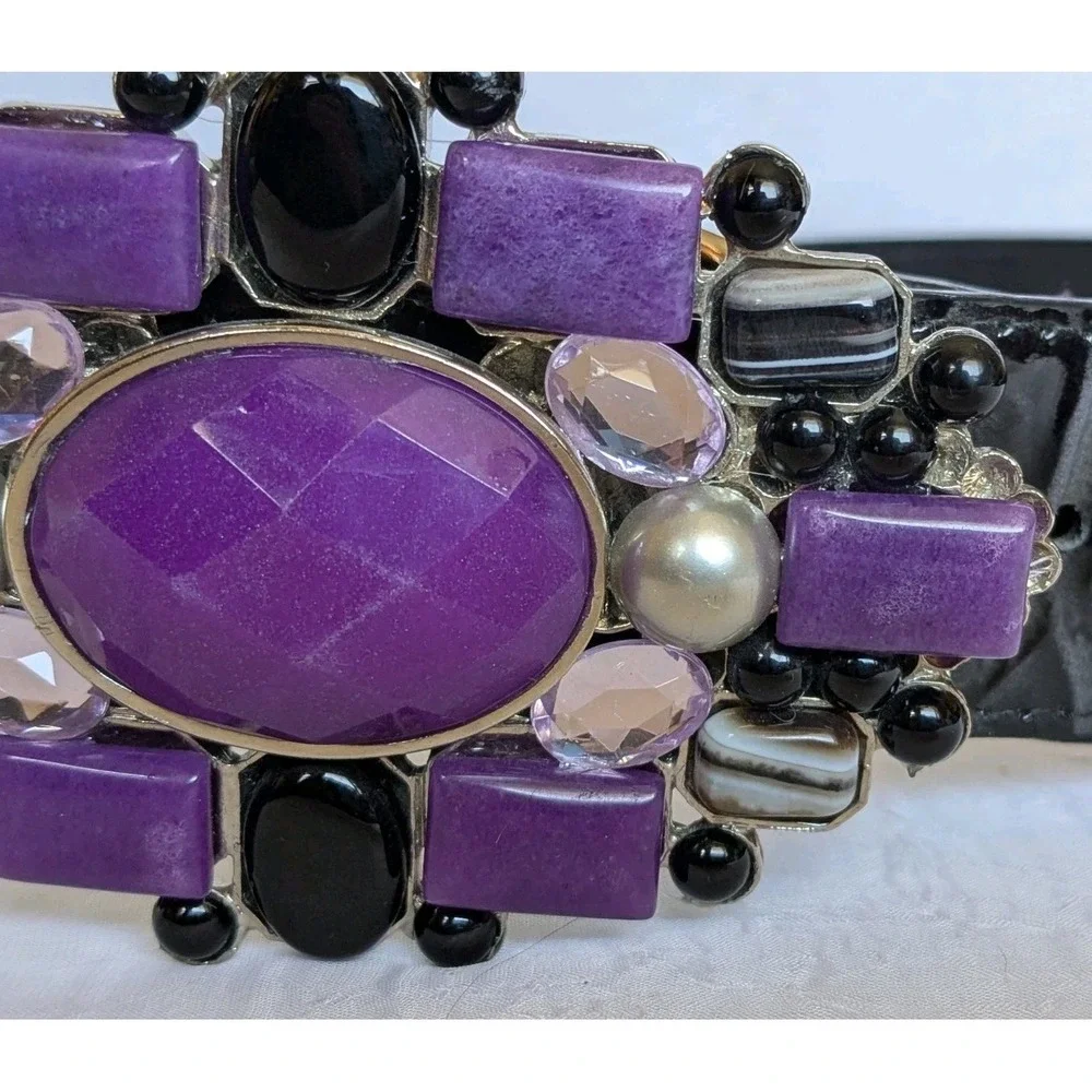 Jana Kos Belt Leatherock Buckle Rhinestones Chunky Fashion Purple Funky Cute S32